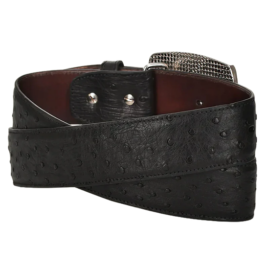 Cuadra Men's Engraved Ostrich Black Leather Western Belt BC306