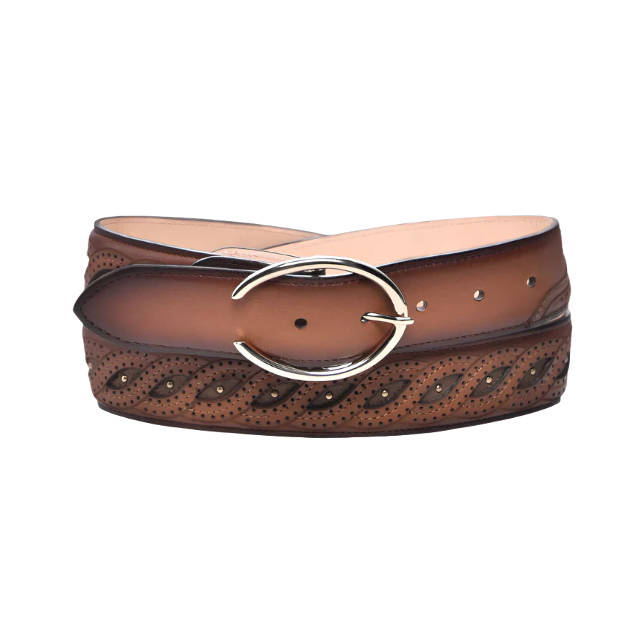 Cuadra Ladies Maple Laser & Studs Brown Western Belt BC331