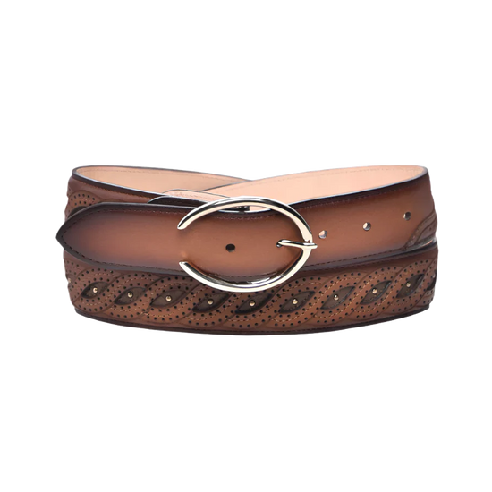 Cuadra Ladies Maple Laser & Studs Brown Western Belt BC331