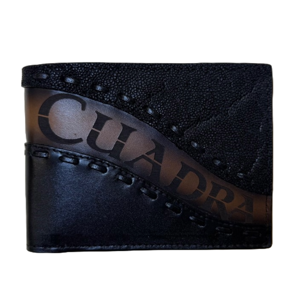 Cuadra Men's Elephant Embroidery & Laser Black Wallet DU616