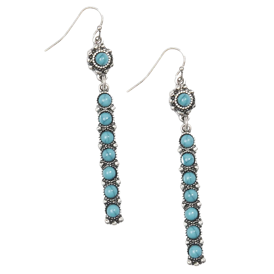 Blazin Roxx® Silver Long Bar Western Turquoise Stone Earrings 29120