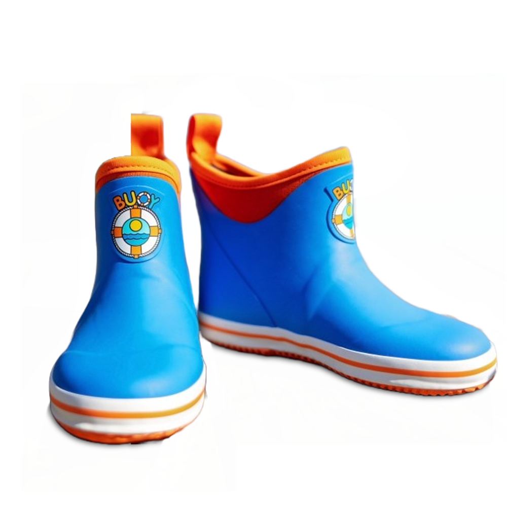 Buoy Children's Blue & Orange Rubber Slip On Deck Boots BB103
