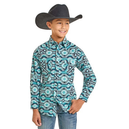 Rock & Roll Denim Boy's Aztec Jade Green Snap Shirt BBN2S07146