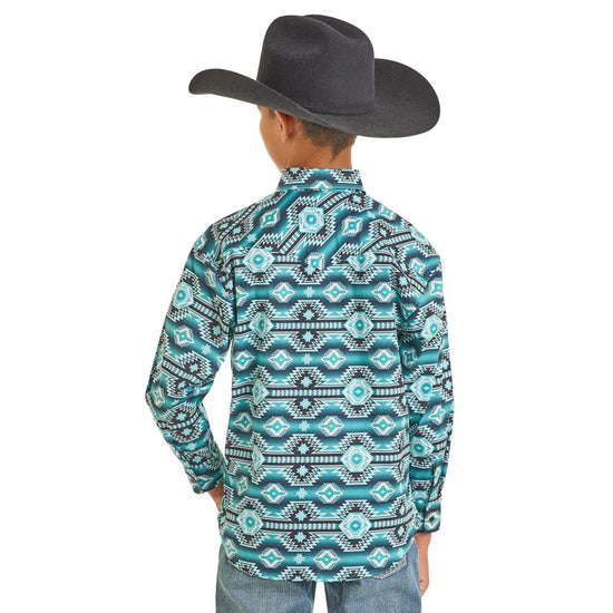 Rock & Roll Denim Boy's Aztec Jade Green Snap Shirt BBN2S07146