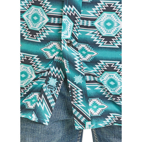 Rock & Roll Denim Boy's Aztec Jade Green Snap Shirt BBN2S07146