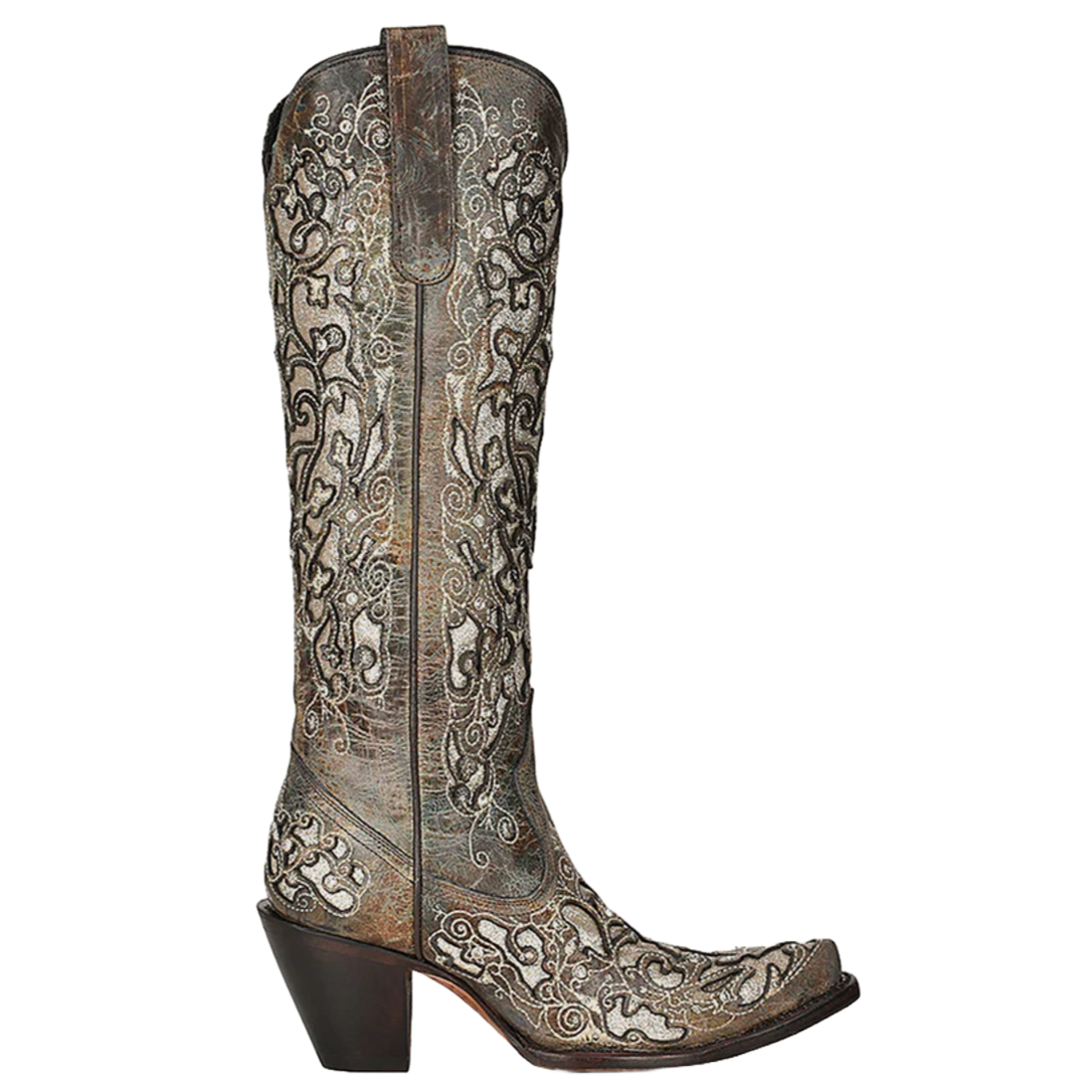 Corral® Ladies Distressed Brown Glitter Inlay Snip Toe Boots A4346
