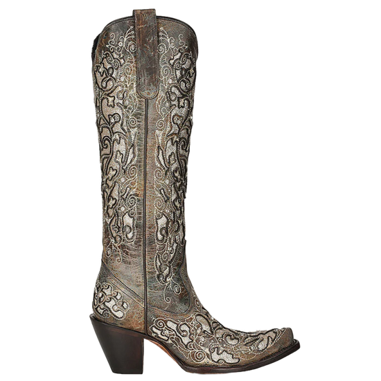 Corral® Ladies Distressed Brown Glitter Inlay Snip Toe Boots A4346