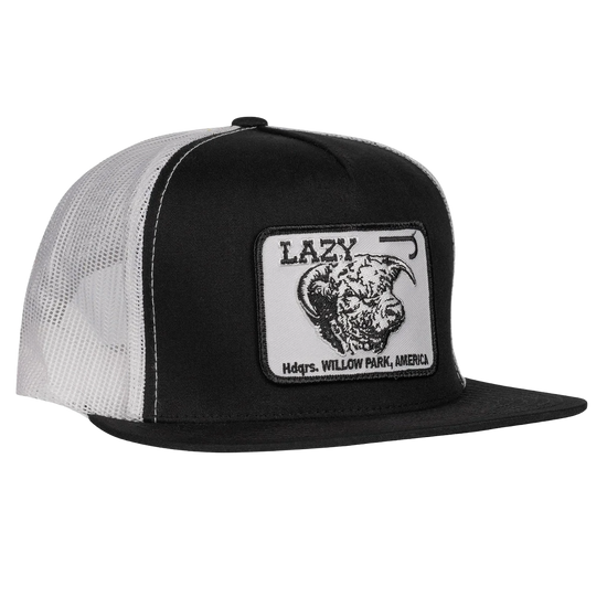 Lazy J Ranch Wear Classic Willow Cattle Headquarters Black Trucker Cap BLKWHT4WILL