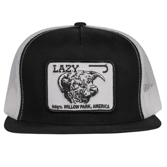 Lazy J Ranch Wear Classic Willow Cattle Headquarters Black Trucker Cap BLKWHT4WILL