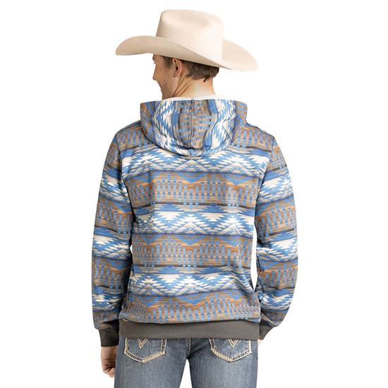 Rock & Roll Denim Men's Aztec Graphic Blue & Grey Pullover Hoodie BM94T07297