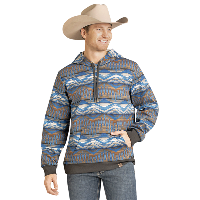 Rock & Roll Denim Men's Aztec Graphic Blue & Grey Pullover Hoodie BM94T07297