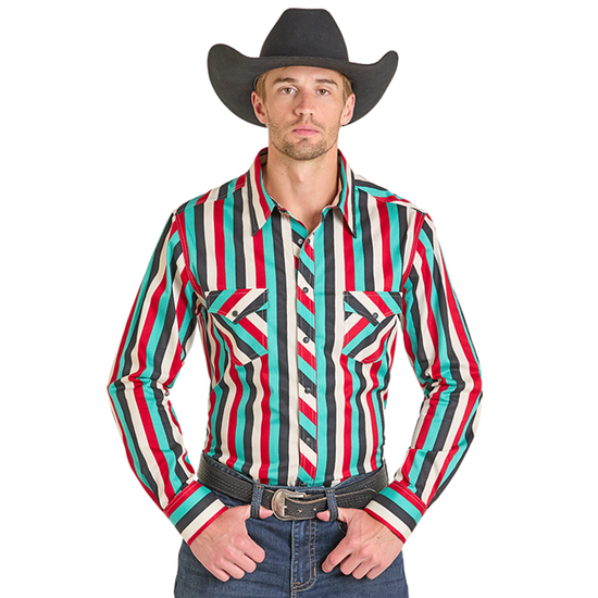 Rock & Roll Denim Men's Dale Brisby Striped Button Down Shirt BMN2S07162