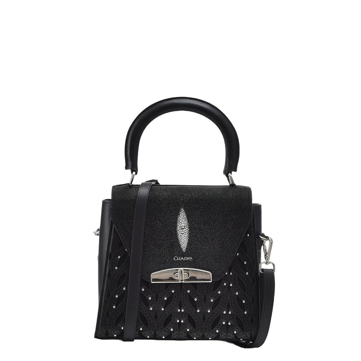 Cuadra Ladies Lasered Stingray Leather Black Bag DU677
