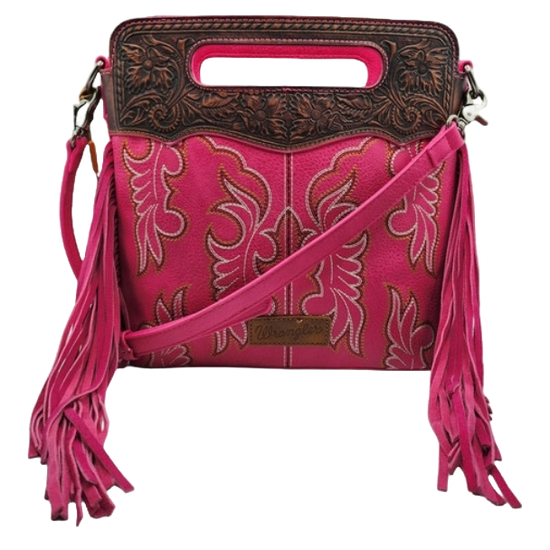 Wrangler Ladies Western Tooled Fringe Hot Pink Crossbody Bag WG110-G2010HPK