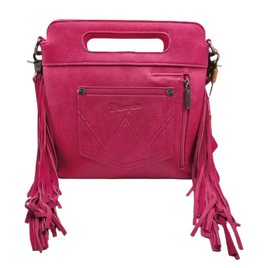 Wrangler Ladies Western Tooled Fringe Hot Pink Crossbody Bag WG110-G2010HPK