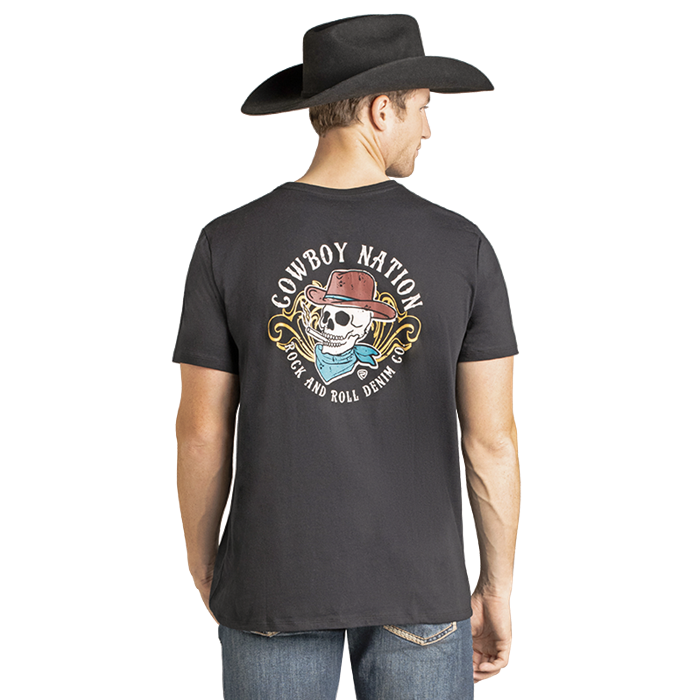Rock & Roll Denim Men's Cowboy Nation Graphic Black T-Shirt BU21T07435