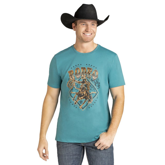 Rock & Roll Denim Men's Bronco Rider Graphic Turquoise T-Shirt BU21T07438