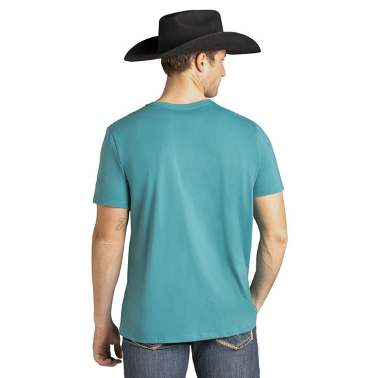 Rock & Roll Denim Men's Bronco Rider Graphic Turquoise T-Shirt BU21T07438