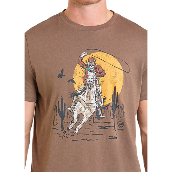 Rock & Roll Denim Men's Bronco Rider Graphic Brown T-Shirt BU21T07439
