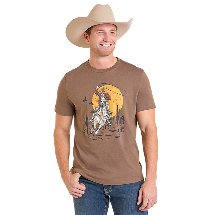 Rock & Roll Denim Men's Bronco Rider Graphic Brown T-Shirt BU21T07439