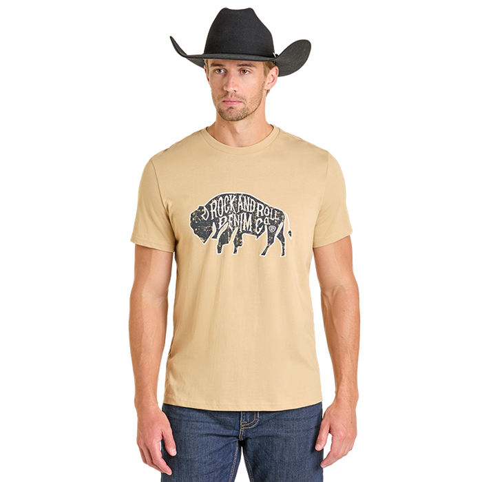 Rock & Roll Denim Men's Buffalo Graphic Tan T-Shirt BU21T07440