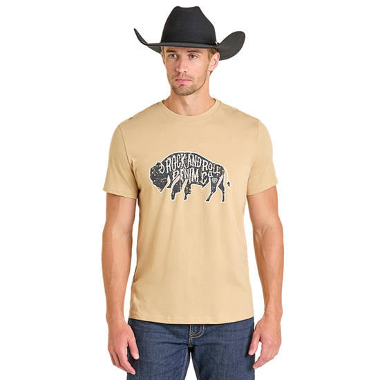 Rock & Roll Denim Men's Buffalo Graphic Tan T-Shirt BU21T07440