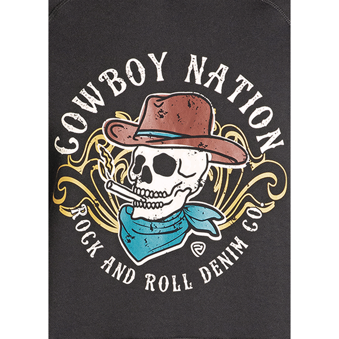 Rock & Roll Denim Men's Skull Graphic Black Pullover Hoodie BU94T07447