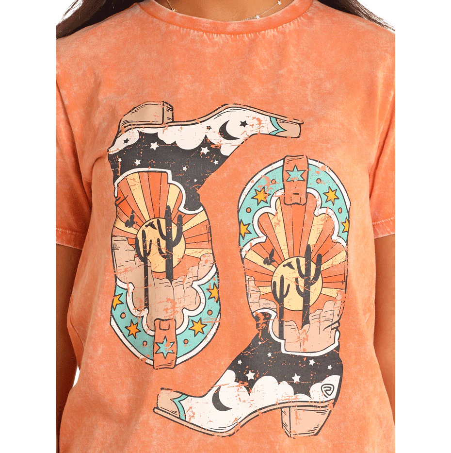 Rock & Roll Denim Ladies Boot Graphic Orange T-Shirt BW21T04518