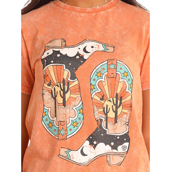 Rock & Roll Denim Ladies Boot Graphic Orange T-Shirt BW21T04518