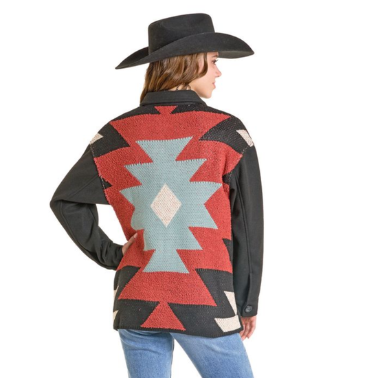 Rock & Roll Ladies Aztec Knitted Black Western Shacket BW92C07012-01