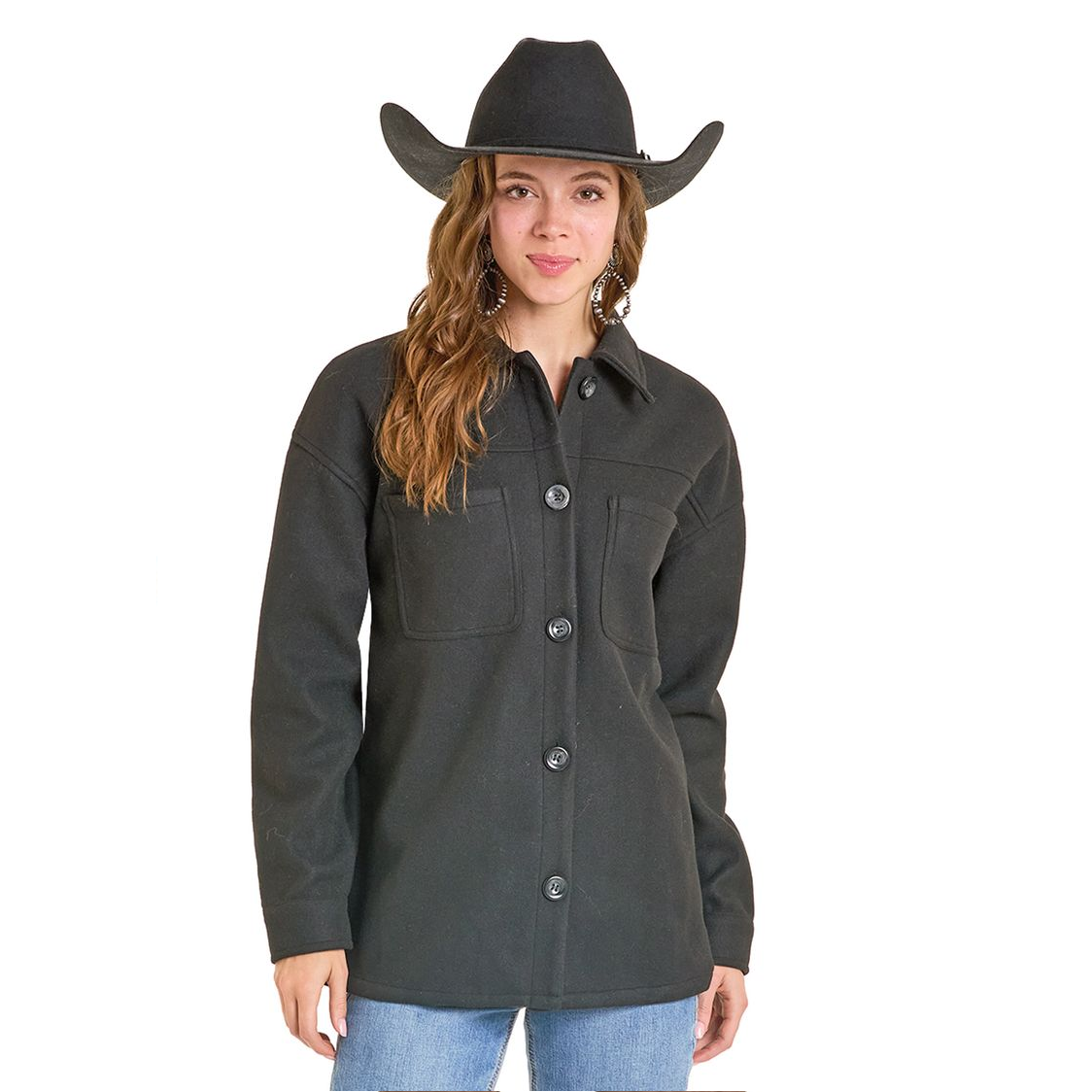 Rock & Roll Ladies Aztec Knitted Black Western Shacket BW92C07012-01