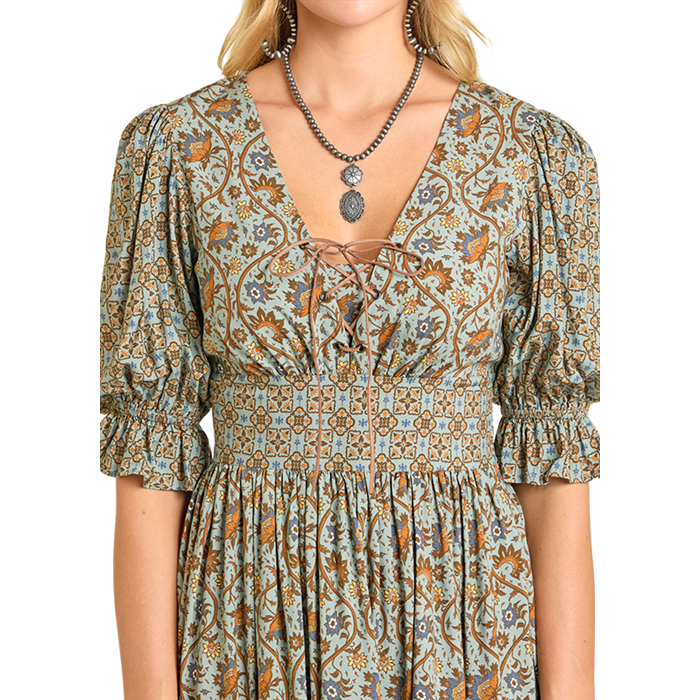 Rock & Roll Denim Ladies Smocked Jade Green Mini Dress BWD1R06957