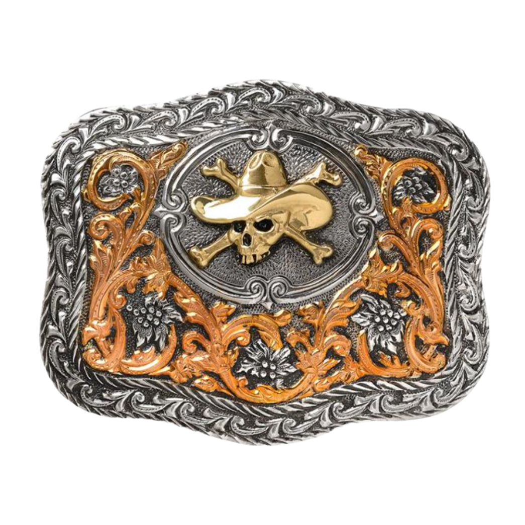 Crumrine Cowboy Skull Boxed Rectangular Belt Buckle C10141