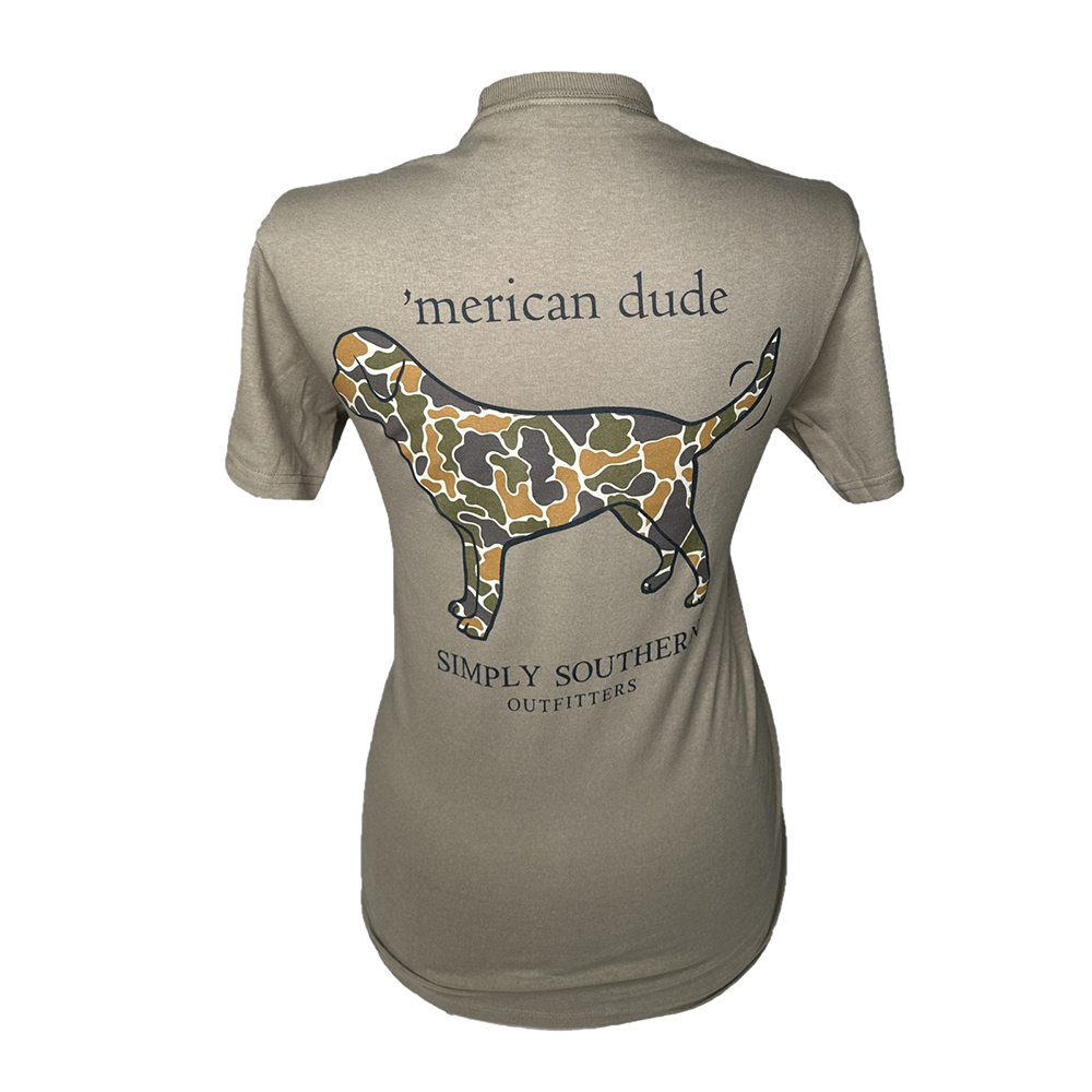 Simply Southern Men's Camo Dog Graphic Brown T-Shirt CAMODOG-SAND