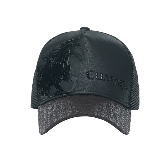 Cuadra Men's Logo Horse Patch Leather Chocolate Cap CC120