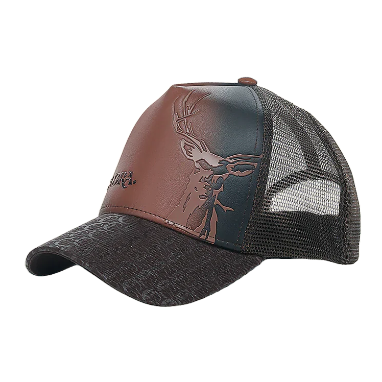 Cuadra Men's Deer Patch Brown Leather Cap CC122
