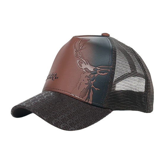 Cuadra Men's Deer Patch Brown Leather Cap CC122