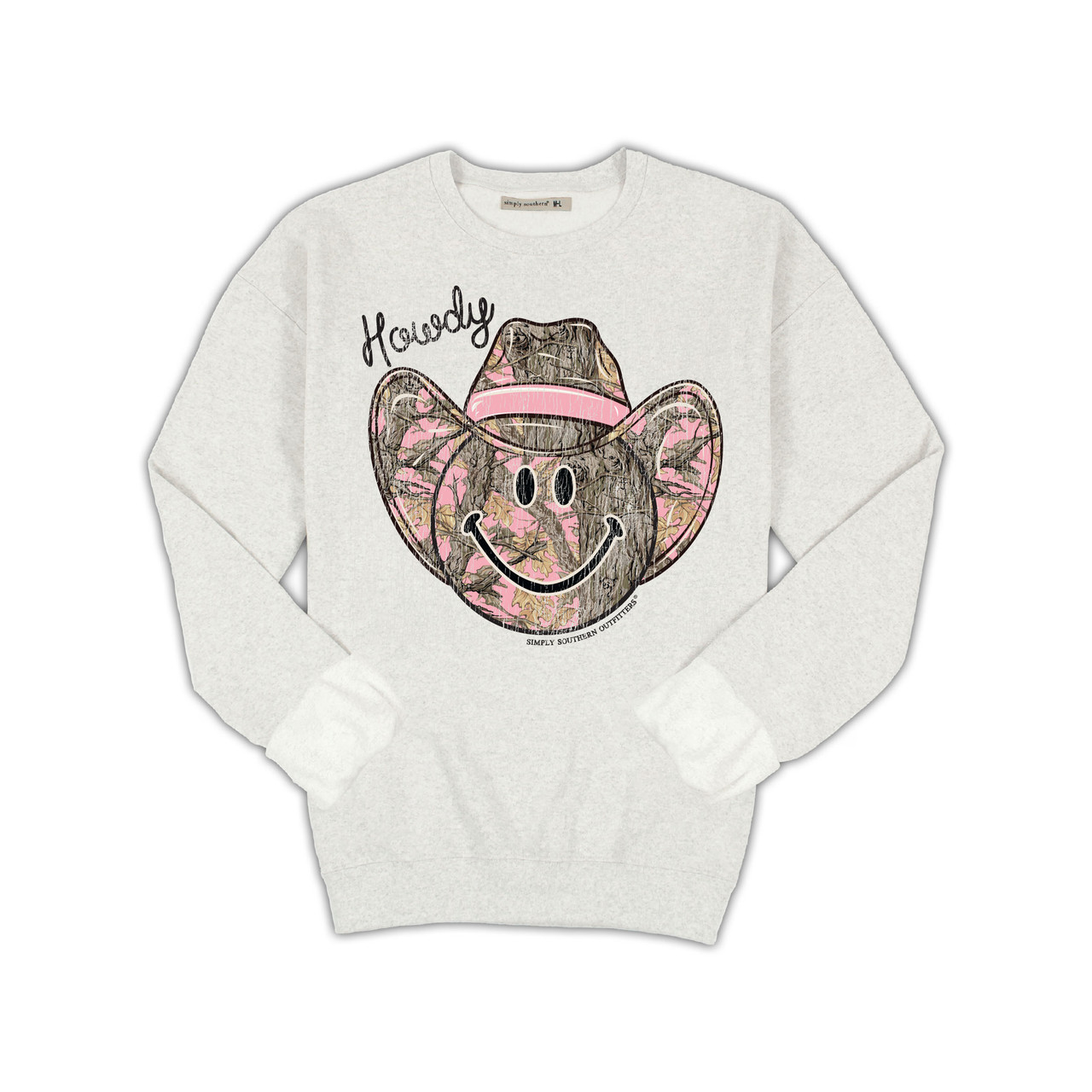 Simply Southern Ladies Off White Howdy Pink Camo Sweatshirt CREW-HOWDY-FLURRY