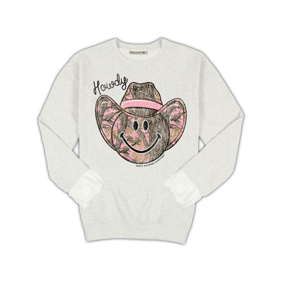 Simply Southern Ladies Off White Howdy Pink Camo Sweatshirt CREW-HOWDY-FLURRY