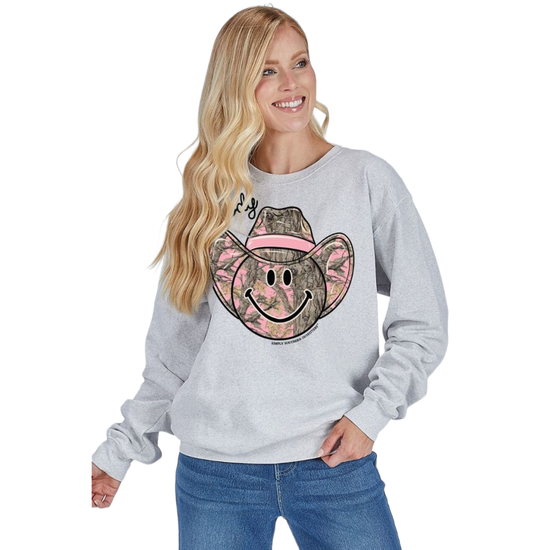 Simply Southern Ladies Off White Howdy Pink Camo Sweatshirt CREW-HOWDY-FLURRY