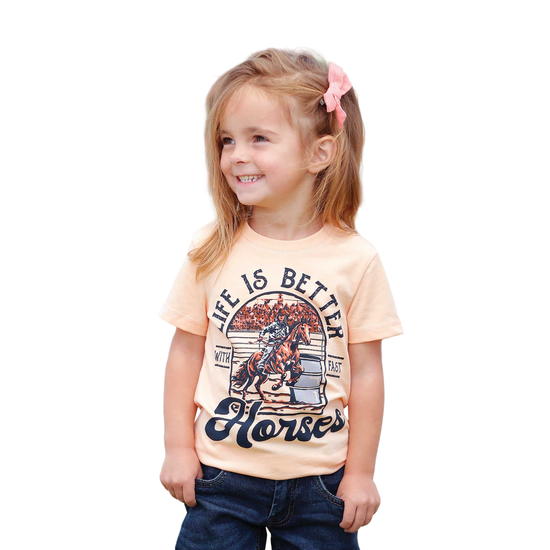 Cruel Denim Toddler Girl's Peach Fast Horses Graphic T-Shirt CTK6851039