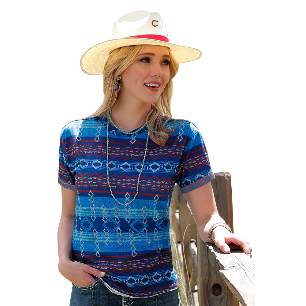 Cinch Ladies Blue Aztec Printed T-Shirt CTK7351007