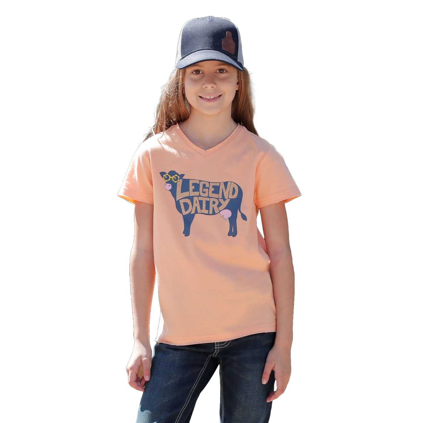 Cinch Youth Girl's Orange "Legend Dairy" V-Neck T-Shirt CTK8520004