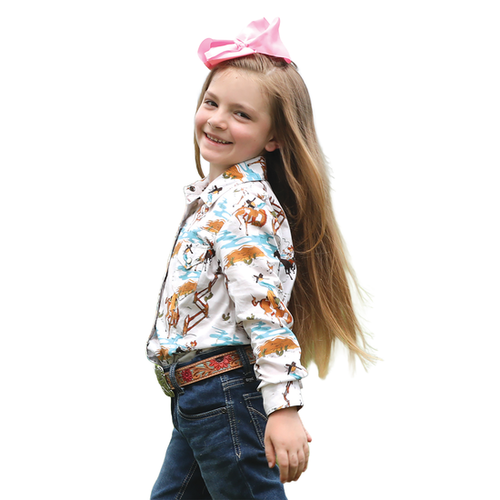 Cinch Youth Girl's Desert Scenery White Snap Button Shirt CTW3230049