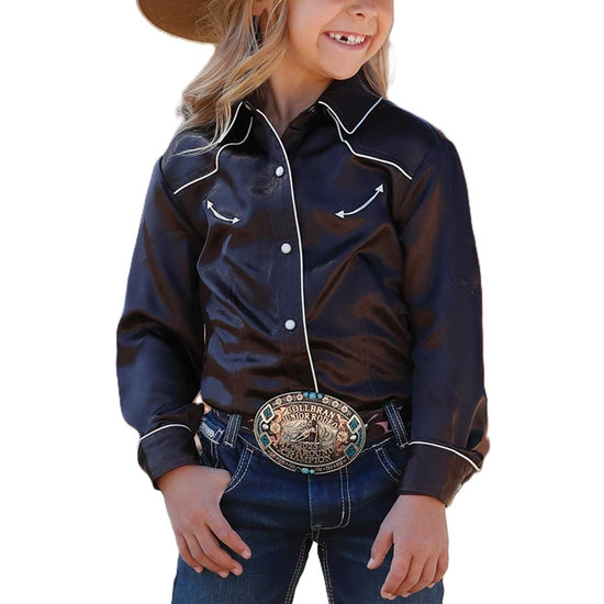 Cinch Youth Girl's Brown Western Satin Snap Shirt CTW3370030