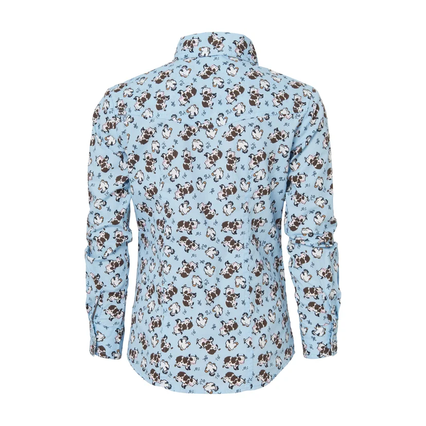 Cinch Youth Girl's Light Blue Baby Cow Button Down Shirt CTW3380002