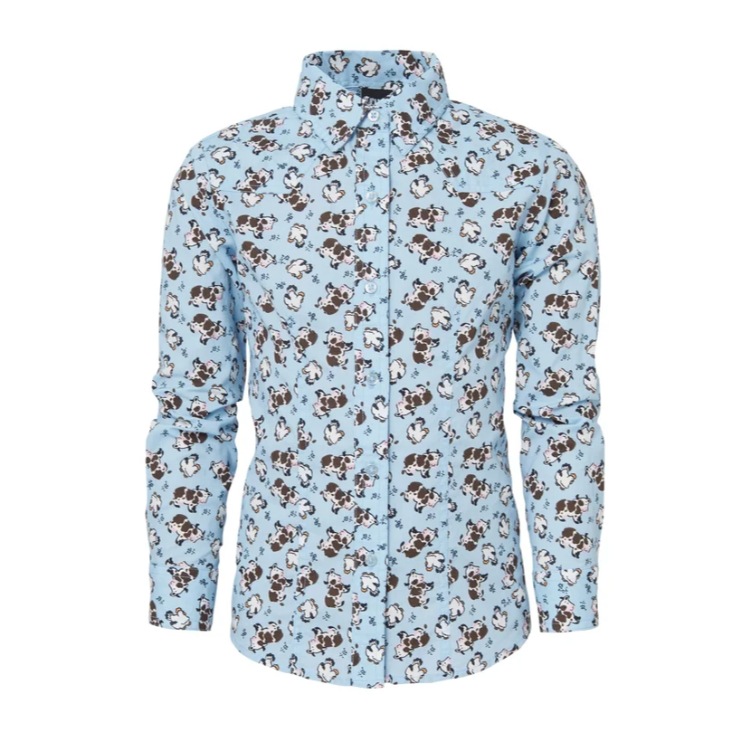 Cinch Youth Girl's Light Blue Baby Cow Button Down Shirt CTW3380002