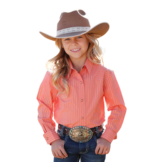 Cruel Denim Youth Girl's Coral Stripe Snap Button Down Shirt CTW3390002