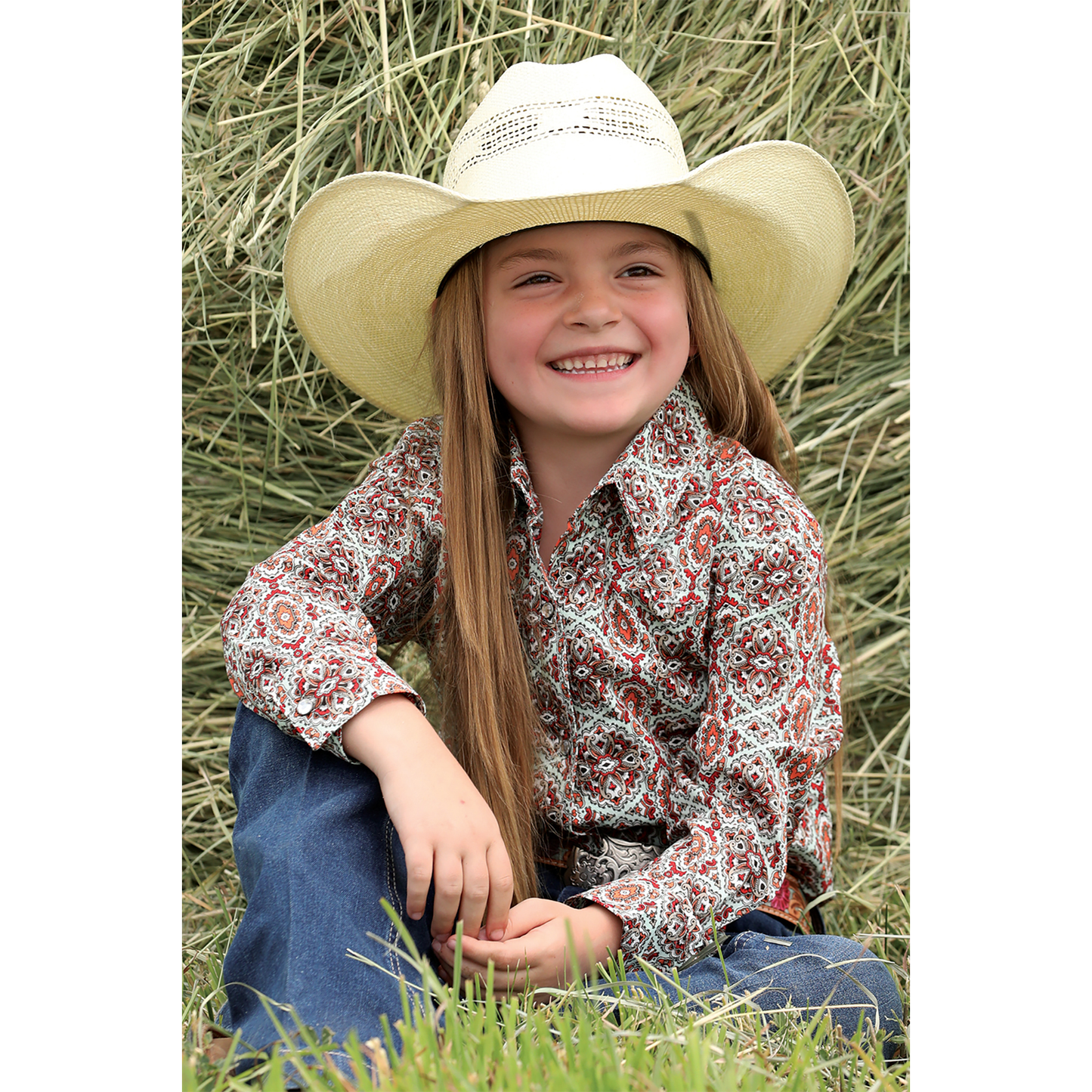 Cinch Youth Girl's Multicolor Geometric Print Snap Shirt CTW8040012