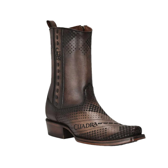 Cuadra Men's Laser & Woven Engraved Twister Brown Leather Casual Boots CU737